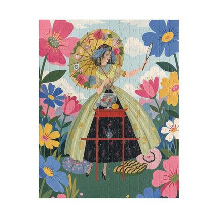 🌸🪞 The Floral Parasol Reflection Puzzle – Art Deco Garden Fantasy