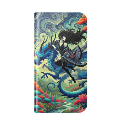 Mystic Guardian of the Sky Flip Case – Warrior Fairy & Turquoise Dragon