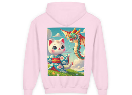 Geisha Kitten and the Dragon Kite Youth Heavy Blend Hooded Sweatshirt