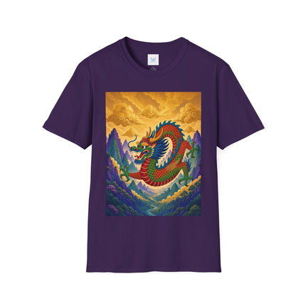 🐉🌄 The Golden Sky Dragon Softstyle T-Shirt – Mystical Mountain Fantasy