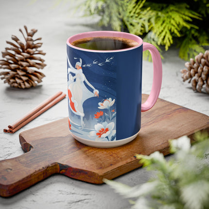 ❄️⛸️ The Winter Skater’s Flight Colorful Mug – Art Deco Floral Fantasy