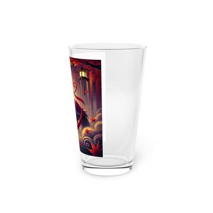 Regal Crimson Crane in the Autumn Mist Glass, 16oz