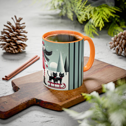 Red Sled & Curious Cats Colorful Mugs (11oz, 15oz)