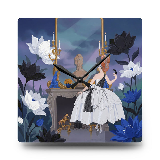 🕯️🌙 The Lady Of The Midnight Mirror Acrylic Wall Clock – Art Deco Floral Elegance