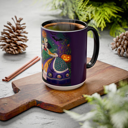 🎭🎃 The Masquerade Beneath The Pumpkin Lantern Colorful Mug – Theatrical Halloween Charm