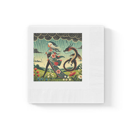 The Dragon Fairy’s Stride White Coined Napkins