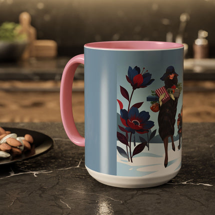🎁🌺 The Christmas Gift Garden Stroll Colorful Mug – Art Deco Holiday Fantasy
