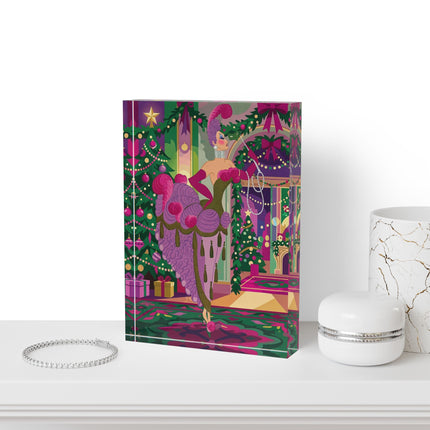 🎄👑 The Christmas Palace Masquerade Acrylic Art Block – Art Deco Holiday Fantasy