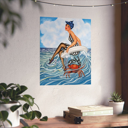 🌊🎀 The Lady Of The Seaside Adventure Matte Vertical Poster – Art Deco Coastal Whimsy