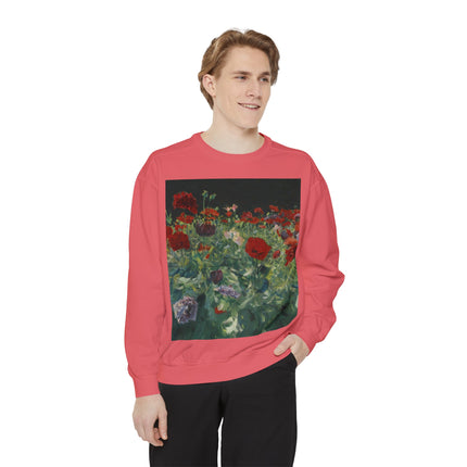 Poppies (A Study of Poppies for Carnation, Lily, Lily, Rose) by John Singer Sargent Unisex Garment-Dyed Sweatshirt