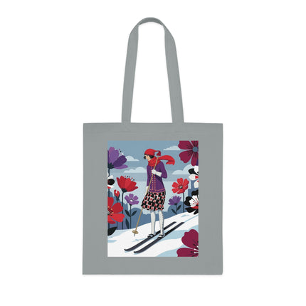 🎿🌺 The Winter Flower Skier Cotton Tote Bag – Art Deco Winter Fantasy