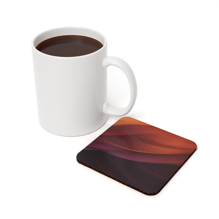 Wave Pattern with Intertwined Hues of Orange, Rose, Maroon, and Purple Cork Back Coaster