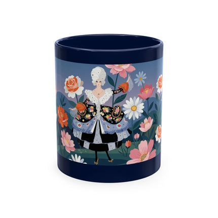 🌸🎭 The Lady Of The Floral Masquerade Garden Ceramic Mug – Art Deco Fashion Whimsy
