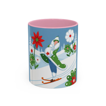🎿❄️ The Winter Garden Skier Colorful Mug – Whimsical Holiday Fantasy