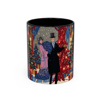 🎩🎄 Christmas Eve Promenade Colorful Mug – Art Deco Holiday Elegance