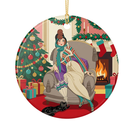 🖤🔥 The Lady Of The Christmas Hearth Ceramic Ornament – Art Deco Holiday Elegance