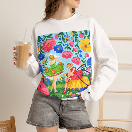 🌸🧚 The Fairies In The Flower Garden Crewneck Sweatshirt – Art Deco Floral Whimsy