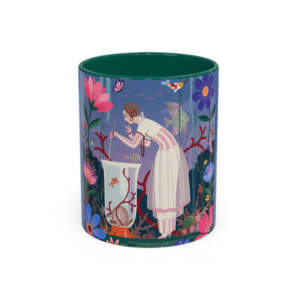 The Lady Of The Enchanted Aquarium Colorful Mugs – Art Deco Aquatic Elegance