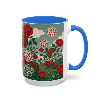 🌹💚 The Scarlet Rose Checkerboard Garden Colorful Mug – Art Deco Floral Whimsy