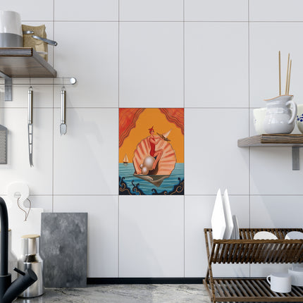 ⛵🦪 The Pearl Shell Sailor Ceramic Tile – Art Deco Seaside Fantasy