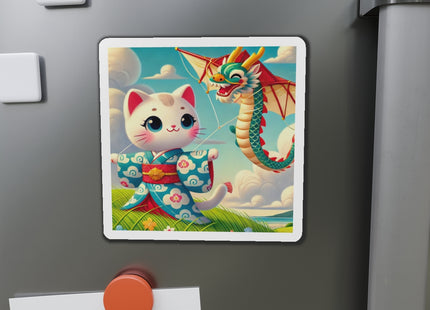 Geisha Kitten and the Dragon Kite Die-Cut Magnets (5 Sizes)