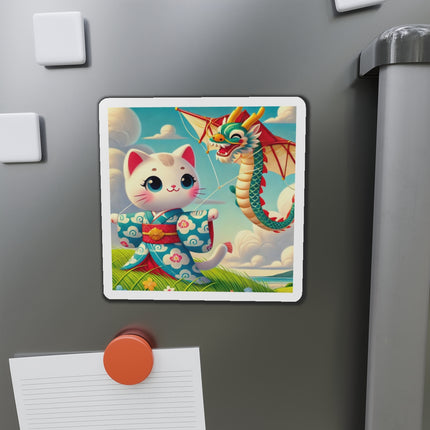Geisha Kitten and the Dragon Kite Die-Cut Magnets (5 Sizes)