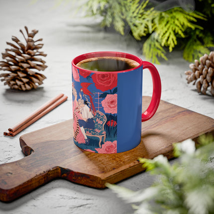 The Lady And The Scarlet Macaw Colorful Mugs – Art Deco Floral Elegance