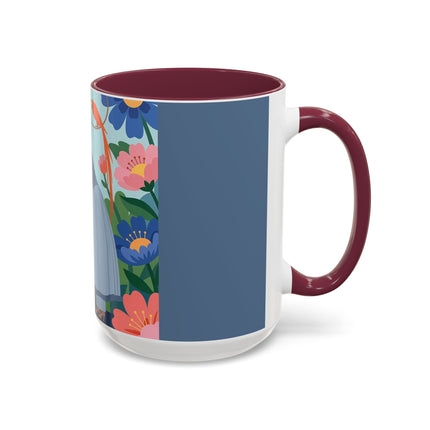 The Lady And The Mysterious Bird Colorful Mugs – Art Deco Botanical Mystery