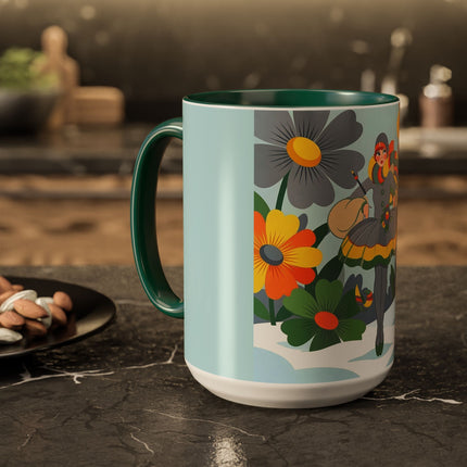 ❄️🌼 The Winter Flower Wanderer Colorful Mug – Colorful Art Deco Snow Fantasy