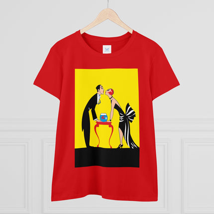 Moment of Elegance: A Passionate Embrace Amidst Golden Splendor Women's Midweight Cotton Tee