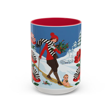 🎿🎄 The Christmas Holly Skier Colorful Mug – Whimsical Holiday Fantasy