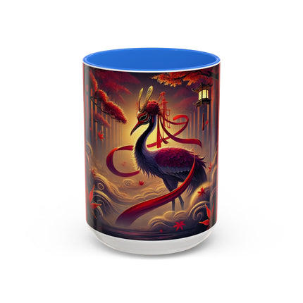 Regal Crimson Crane in the Autumn Mist Colorful Mugs (11oz, 15oz)