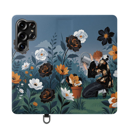 🌹💧 The Midnight Garden Keeper Flip Case – Art Deco Floral Fantasy