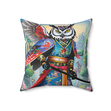 Cyberpunk Samurai Owl Spun Polyester Square Pillow