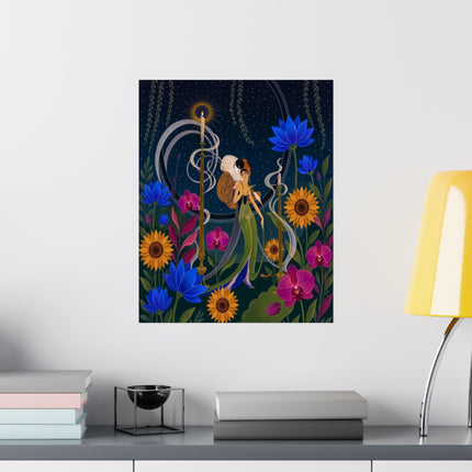🌙🪷 The Lady Of The Midnight Lotus Garden Matte Vertical Poster – Art Deco Nocturne