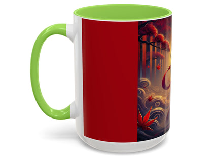 Regal Crimson Crane in the Autumn Mist Colorful Mugs (11oz, 15oz)