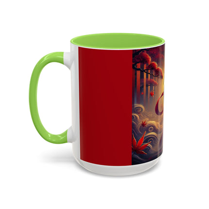 Regal Crimson Crane in the Autumn Mist Colorful Mugs (11oz, 15oz)