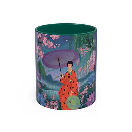 The Lady Of The Cherry Blossoms Colorful Mugs – Art Deco Spring Elegance