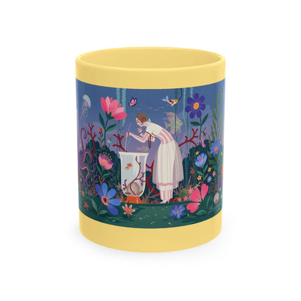 🐠🌸 The Lady Of The Underwater Flower Garden Ceramic Mug – Art Deco Aquatic Whimsy