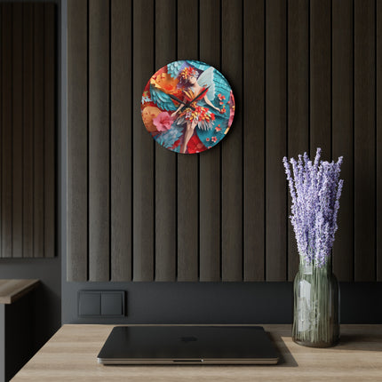 Hibiscus Fairy Acrylic Wall Clock, Round and Square