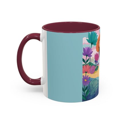 The Lady Of The Coral Parasol Colorful Mugs – Art Deco Coastal Elegance