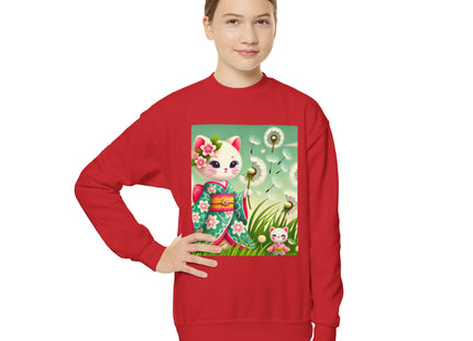 Geisha Kitten and the Dandelion Wish Youth Crewneck Sweatshirt
