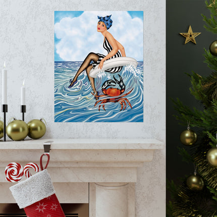 🌊🎀 The Lady Of The Seaside Adventure Matte Vertical Poster – Art Deco Coastal Whimsy