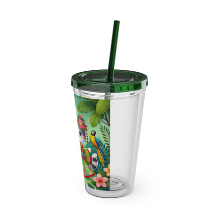 Parrot Dance of the Geisha Kitten Sunsplash Tumbler with Straw, 16oz