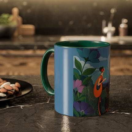 The Lady And The Sea Breeze Colorful Mugs – Art Deco Coastal Serenity