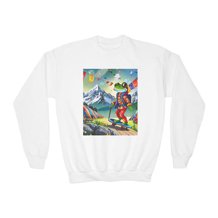 Skateboarding Frog Youth Crewneck Sweatshirt – Playful Energy & Colorful Adventure