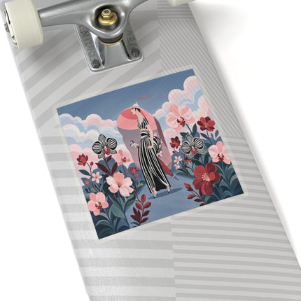 🌸🖤 The Striped Orchid Promenade Kiss-Cut Stickers – Art Deco Floral Fashion