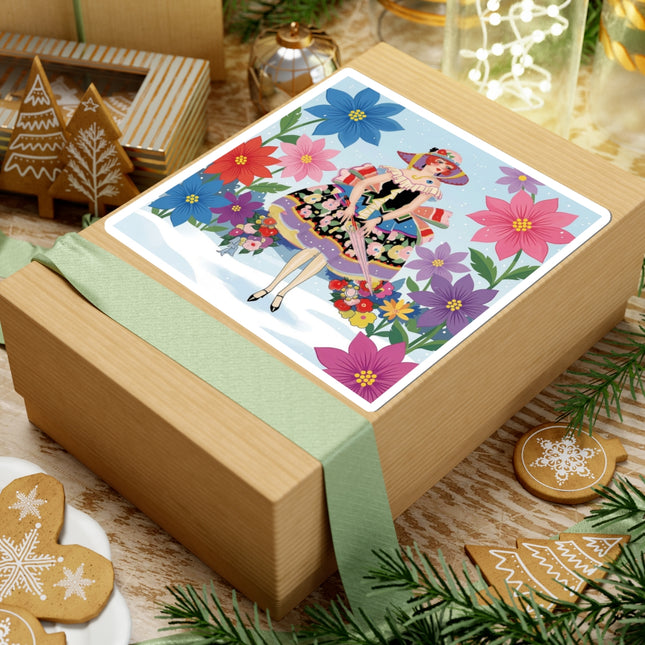 🌸❄️ The Winter Blossom Stroll Kiss-Cut Sticker – Art Deco Snow Garden Fantasy