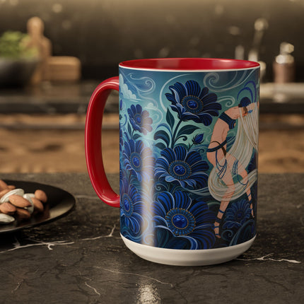 💙🌸 The Sapphire Wind Dancer Colorful Mug – Art Deco Floral Fantasy