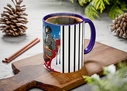 Elegant Winter Woman in Sleigh Colorful Mugs (11oz, 15oz)